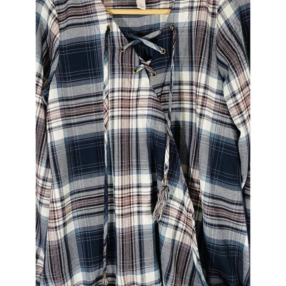 Knox Rose Flannel Top Front Wrap Plaid Shirt Boho Blouse Tassels Womens Small - Picture 5 of 12